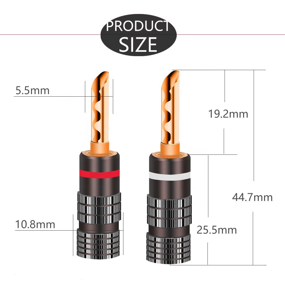 Russian hotsale Gunmetal BFA Gear Banana plug 24K Gold Plated Brass 4mm Banana connector Male Speaker plug