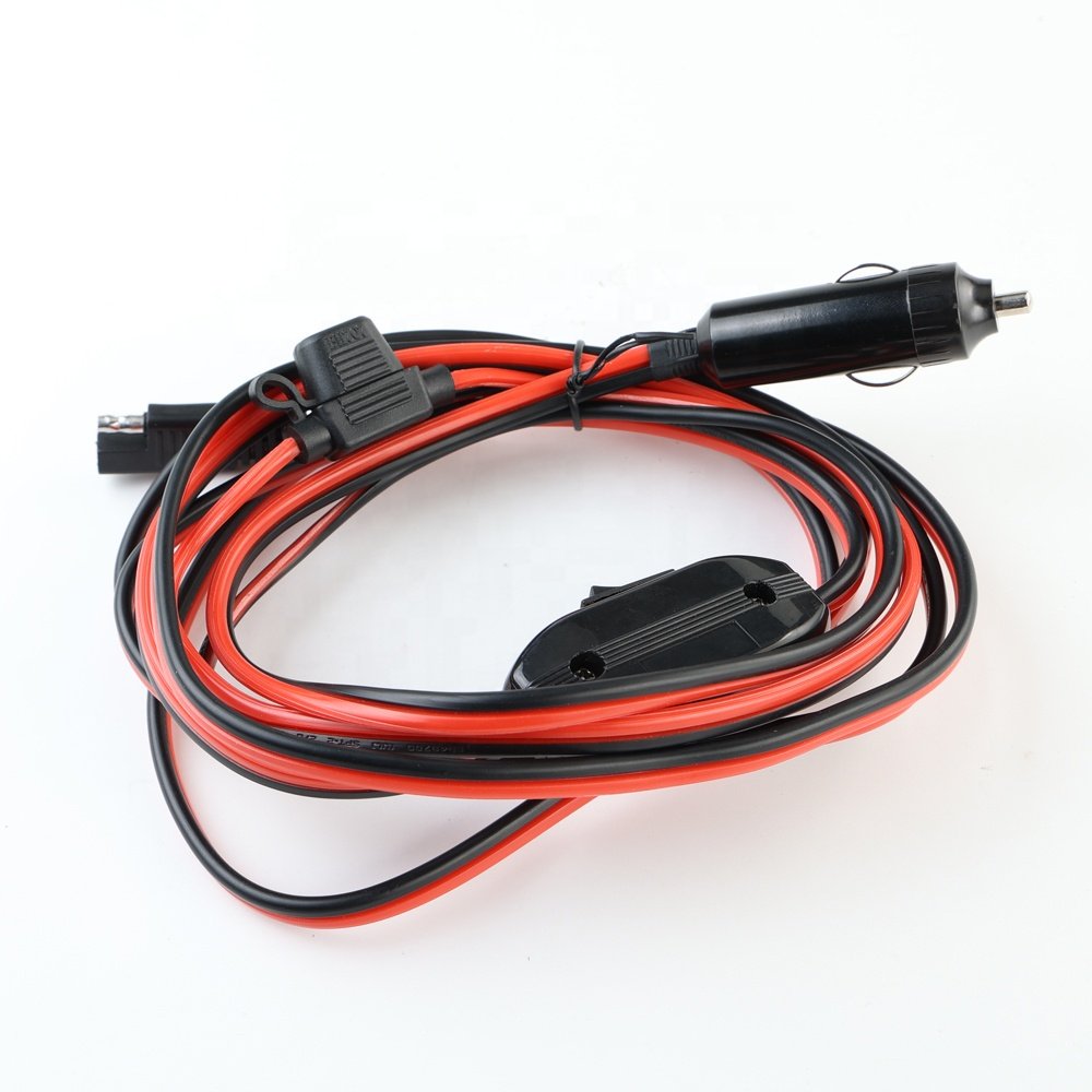 Nale Car Charger To Square SAE Connector Red/Black Wire Power Cable With Switch Fuse Holder