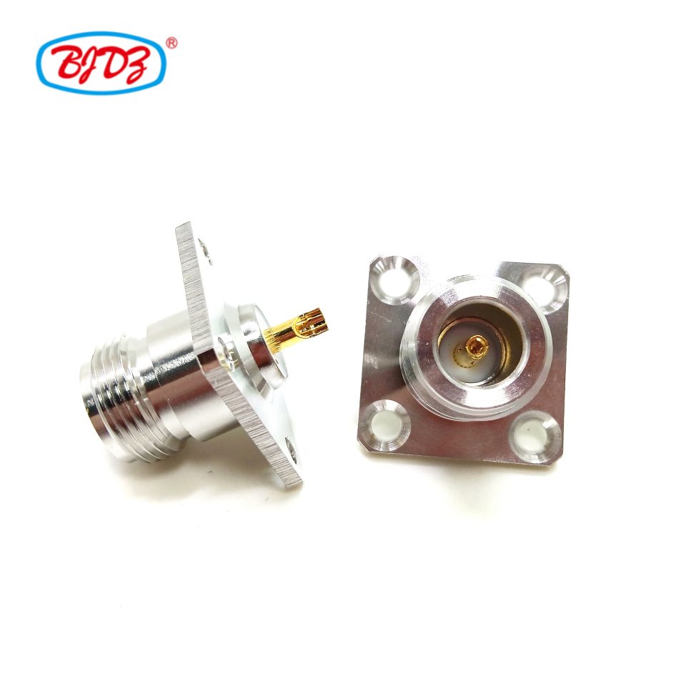 Factory supply 50ohm N Type Female Jack Flange Mount Connector 4 Holes Flange N Female Flange 4-Hole solder rf coaxial connector