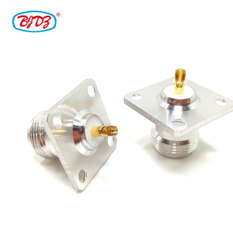 Factory supply 50ohm N Type Female Jack Flange Mount Connector 4 Holes Flange N Female Flange 4-Hole solder rf coaxial connector