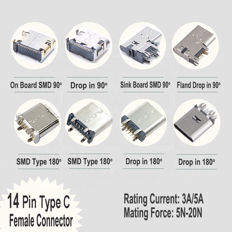 Wintai-tech usb c pcb 5a type c fast charging connector usbc connector