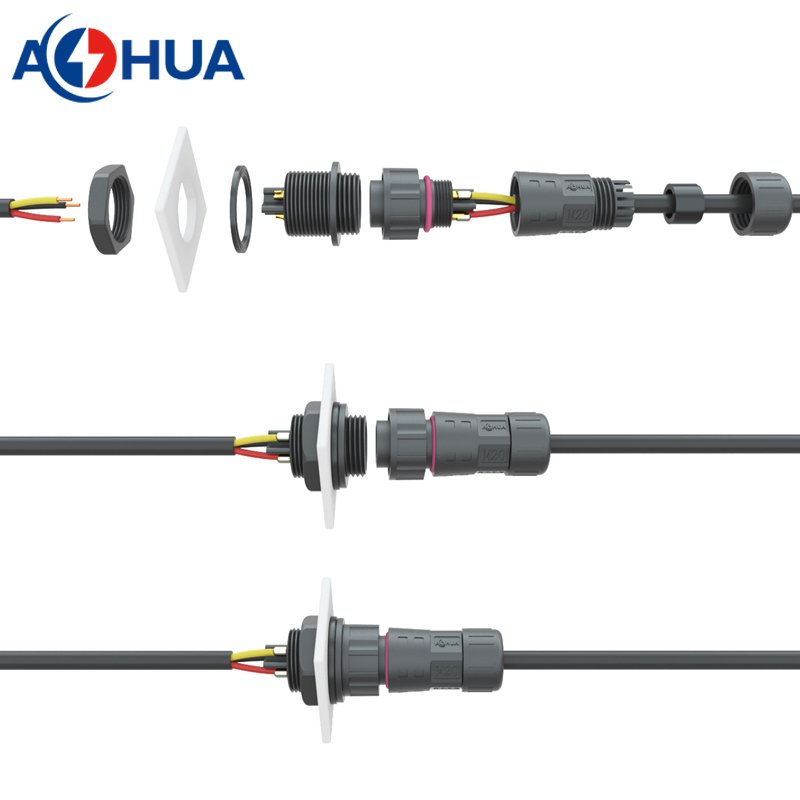 Panel Mount 15A 1.5mm 3 Pin Power Wire Harness Assembly Waterproof Male Female Cable Connector