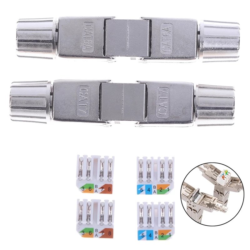 Cat6A Cat7 Cable Extender Junction Adapter RJ45 Lan Cable Extension Connector Full Shielded Toolless Extension Connector