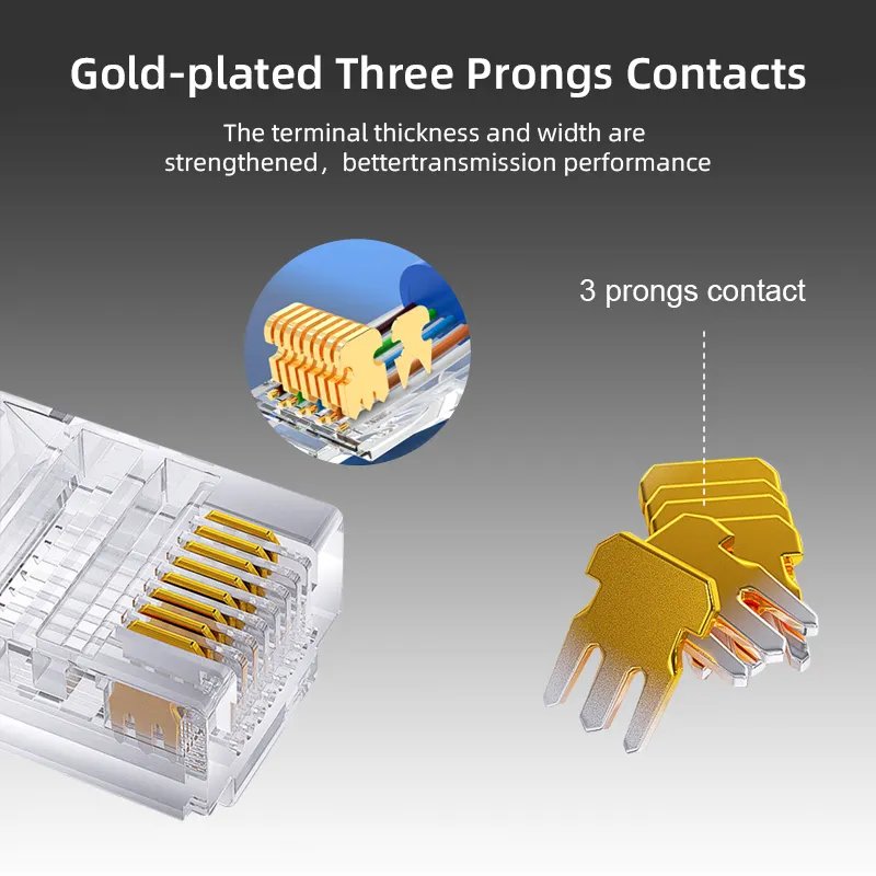 OEM/ODM Manufacture Of High Quality RJ45 Gold Plated Cat6 Pass Through connector Modular Plug Ethernet Cat5e Cat6 RJ45 Connector