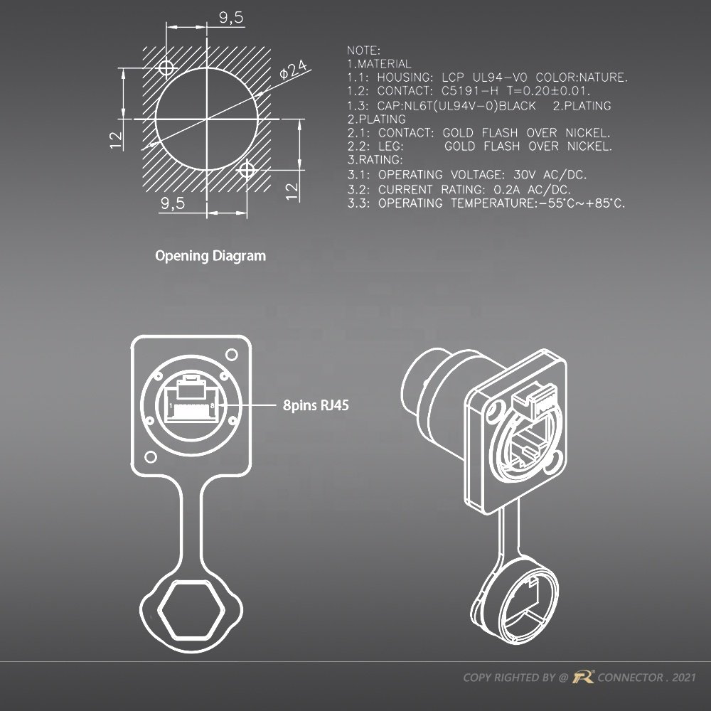 waterproof rj45 network connector rj45 pass through adapter Plug and Play Female Chassis Sockets Panel Mount IP65 Straight Type