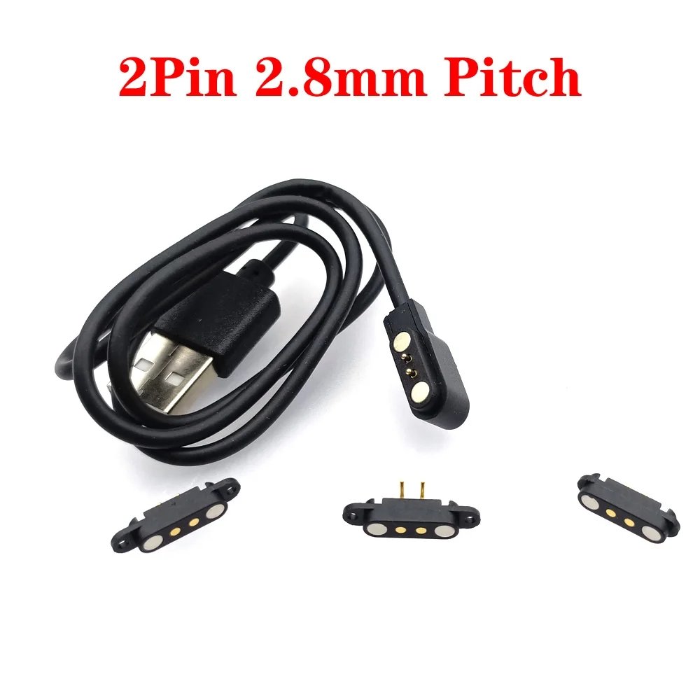 2.8mm 2Pin USB Pogo pin Magnetic Charging Cable Male Female PogoPin Connector DC Magnets Contact Pad Spring needle charging wire