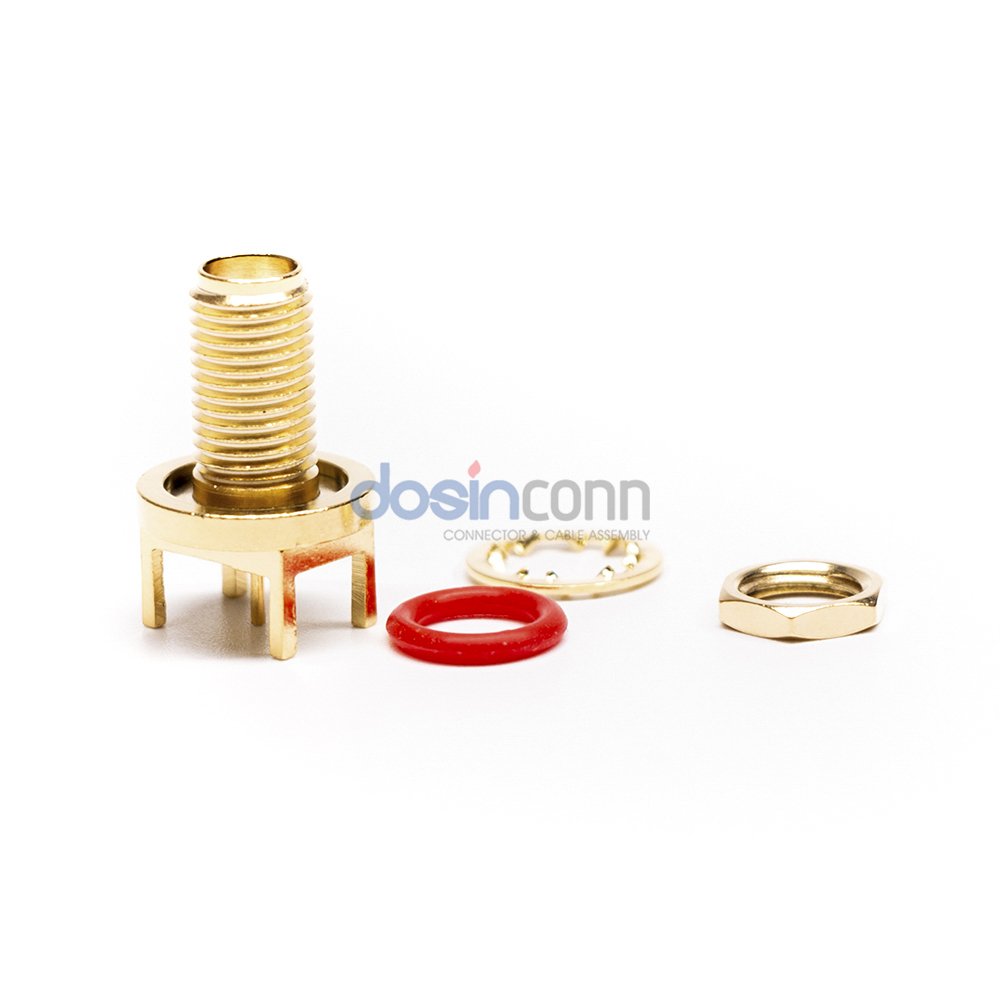 Gold Plated SMA Bulkhead Connector IP68 with O Ring Waterproof SMA Straight Through Hole PCB Mount