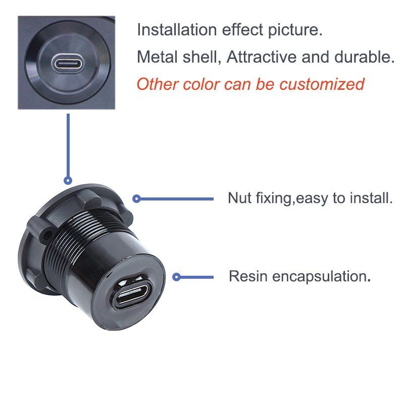 Usb c panel mount circular connector adapter coupler metal shell waterproof IP65 customizable
