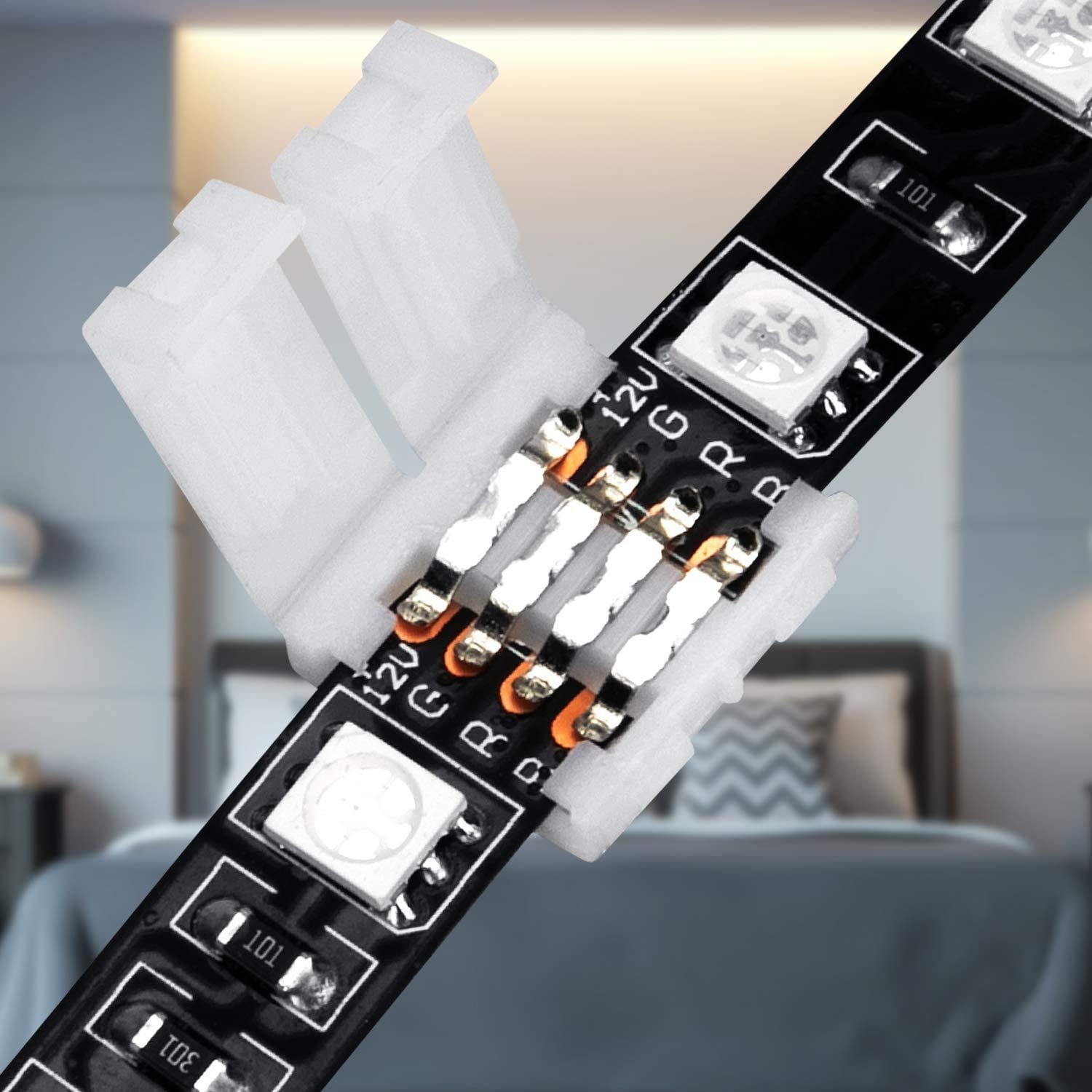 eSann 10mm Wide Unwired Gapless Solderless RGB Led Strip Light Plastic Board to Board 4 Pin Connectors