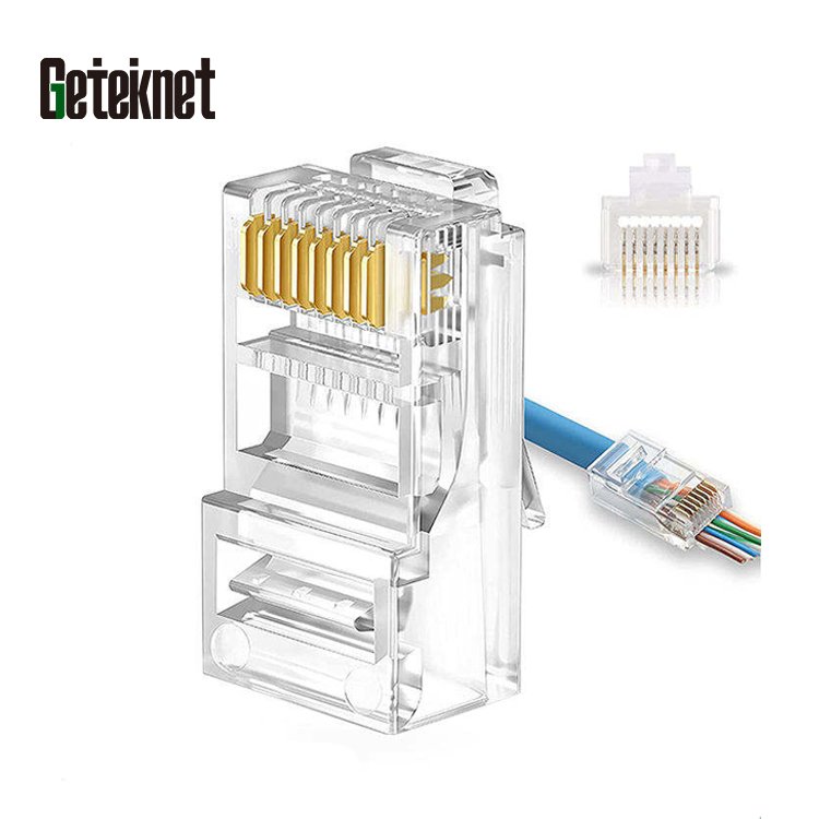 Rg45 rj 45 8p8c modular plug utp conector pass through cat6 cat 6 rj45 connector