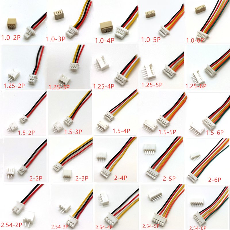 SH1.0 1.25 ZH1.5 PH2.0 XH2.54 Connector Female+Male 2/3/4/5/6/7/8/9/10P Plug With Cable 10/20/30cm