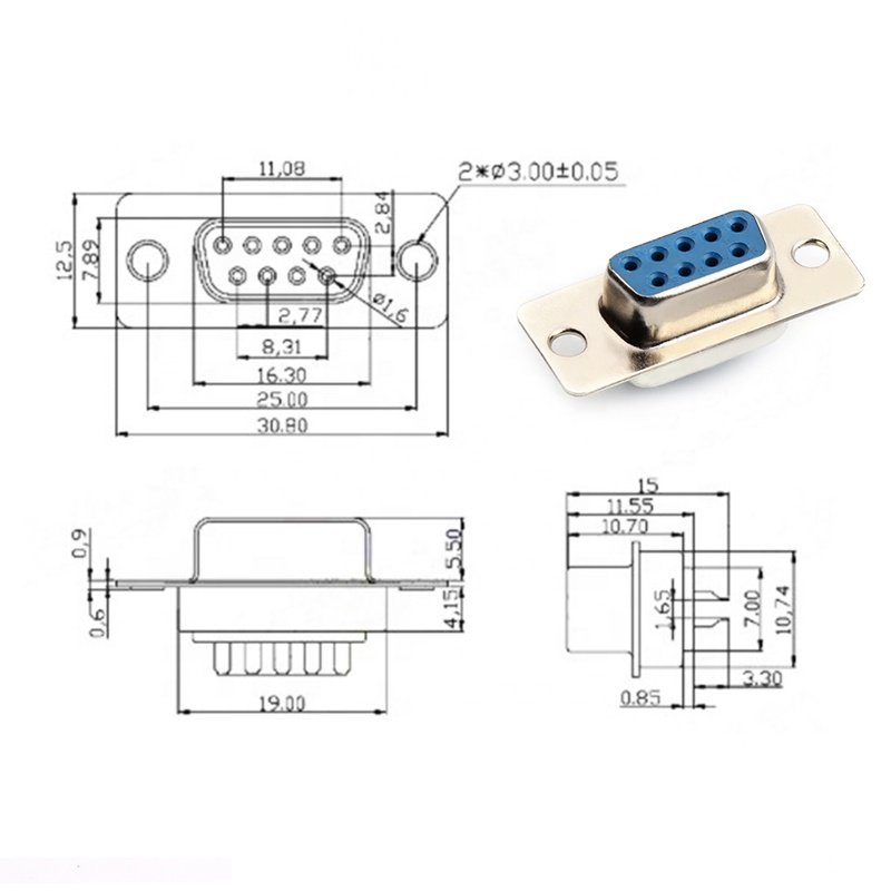 DB9 serial port D-SUB connector Female cable socket plug 9 Pin 2 rows gold-plated RS232 VGA connector