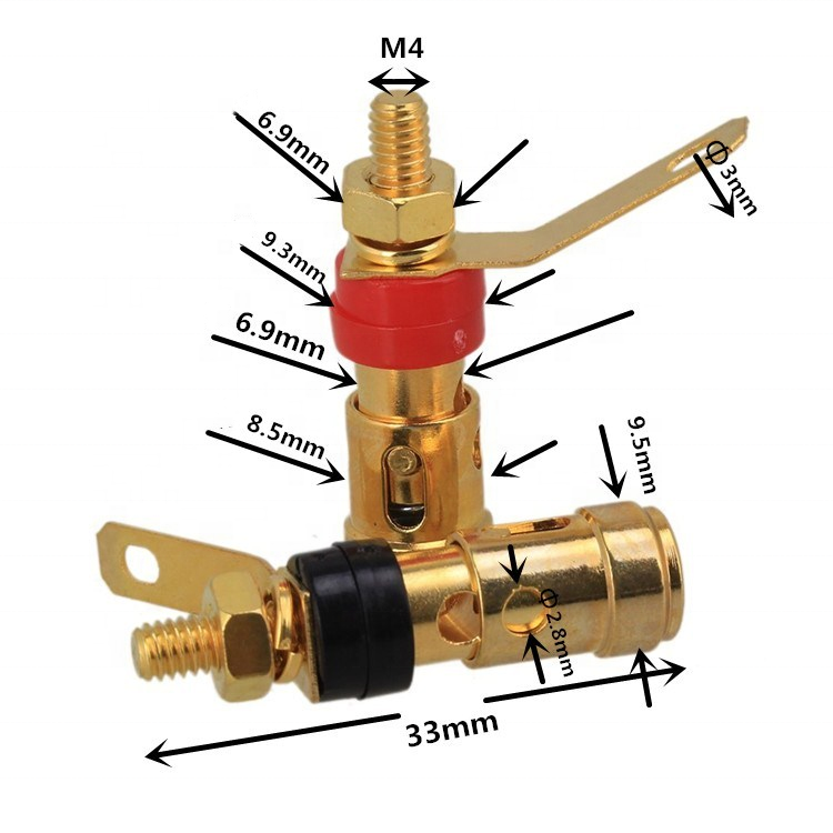 Gold Plated speaker terminal 4mm Banana Socket Connector Audio Plug Jack Amplifier Terminal Spring Loaded binding post