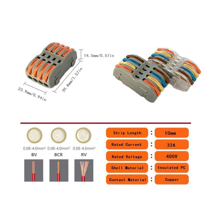 Electrical Lever Wire Connectors Nuts Push-in Quick Conductor Combination Compact Splicing Connectors, 4 in 4 out