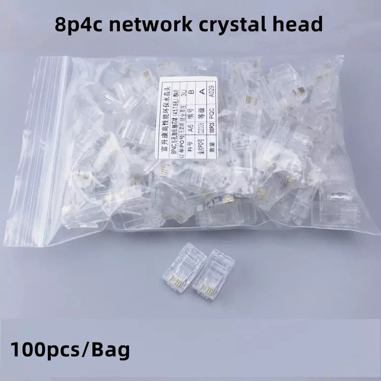 Factory sale gold-plated pure copper RJ45 Connector 4core RJ45 8p4c 1236 crystal head connector Cable Connection
