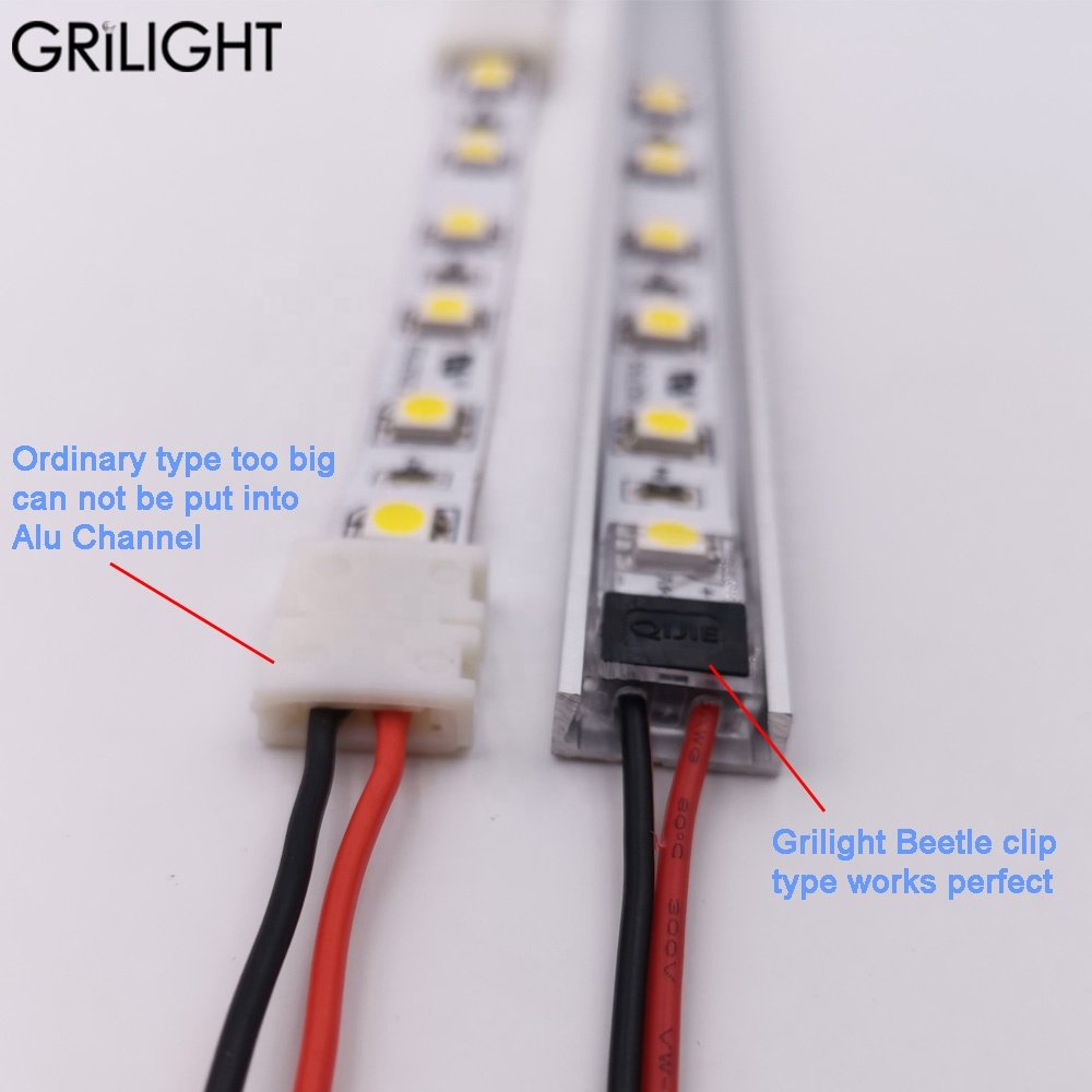 2020 beetle clip solderless 8mm 10mm 2pin small narrow Aluminium profile led strip connector for Aluminium channel