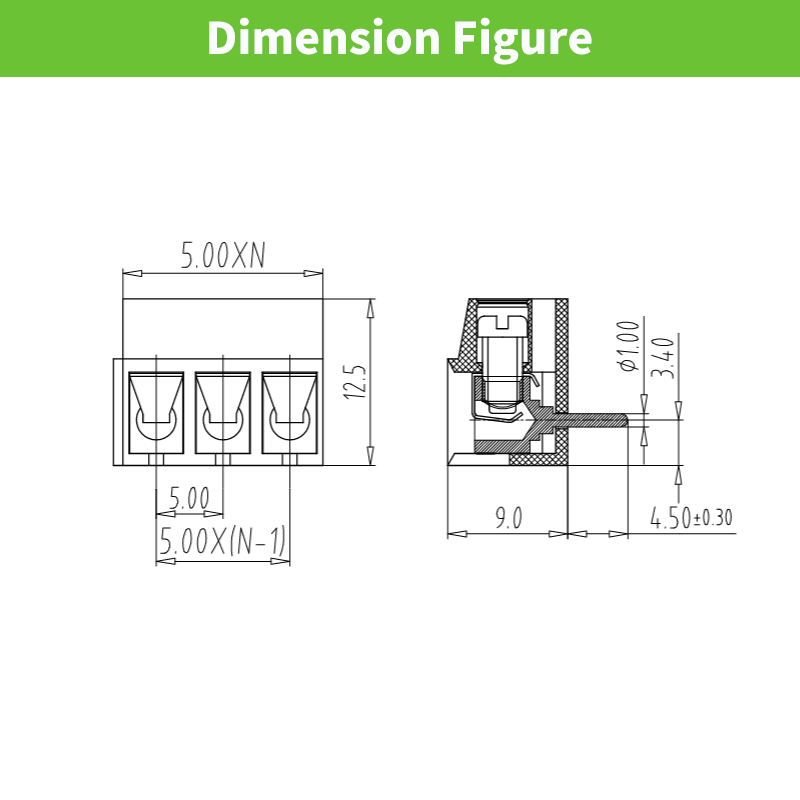 pcb screw terminal blocks electrical connectors 5.0mm pitch 250V 24A