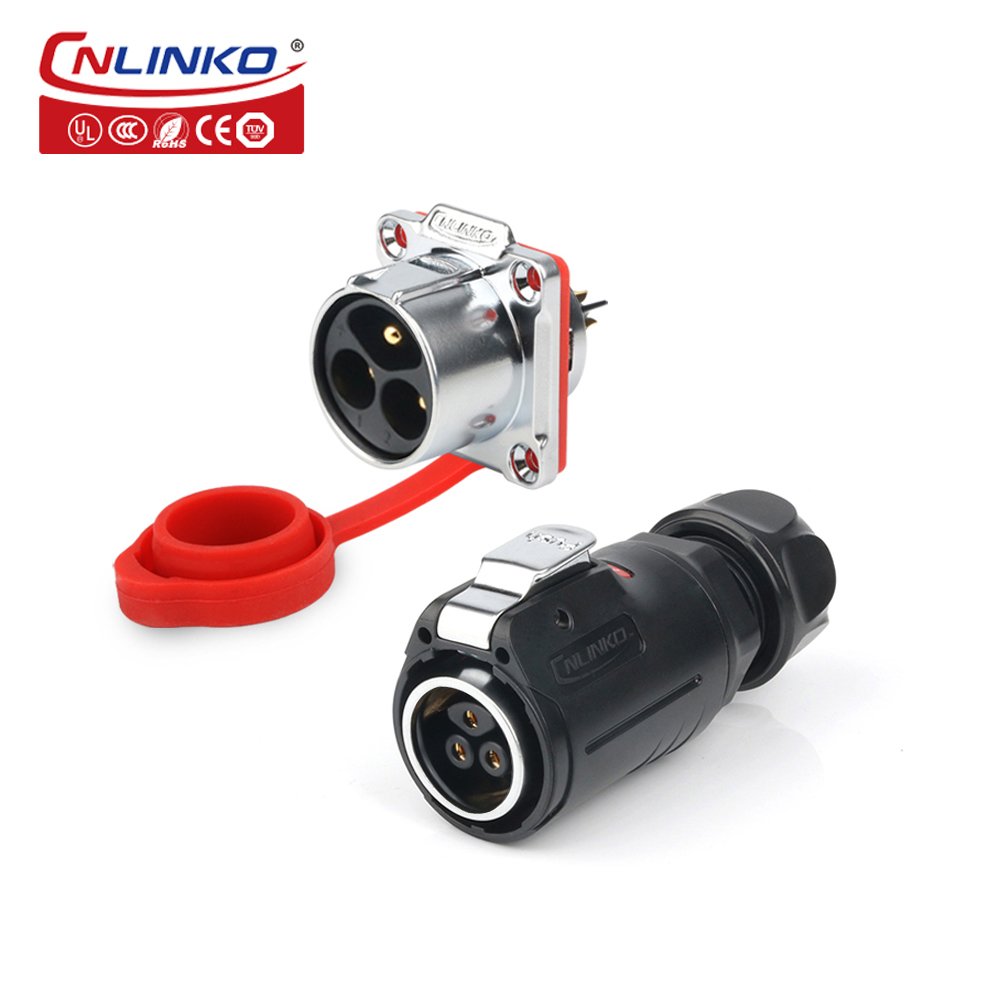CNLINKO LP24 series circular electrical 3 cores wire brass cable connector 3 pin 35A power connector