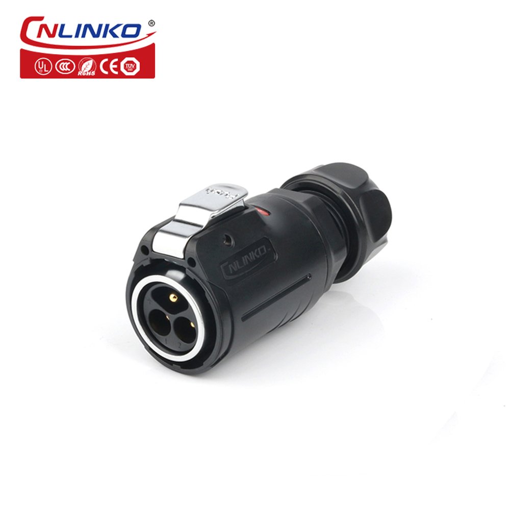 CNLINKO LP24 series circular electrical 3 cores wire brass cable connector 3 pin 35A power connector