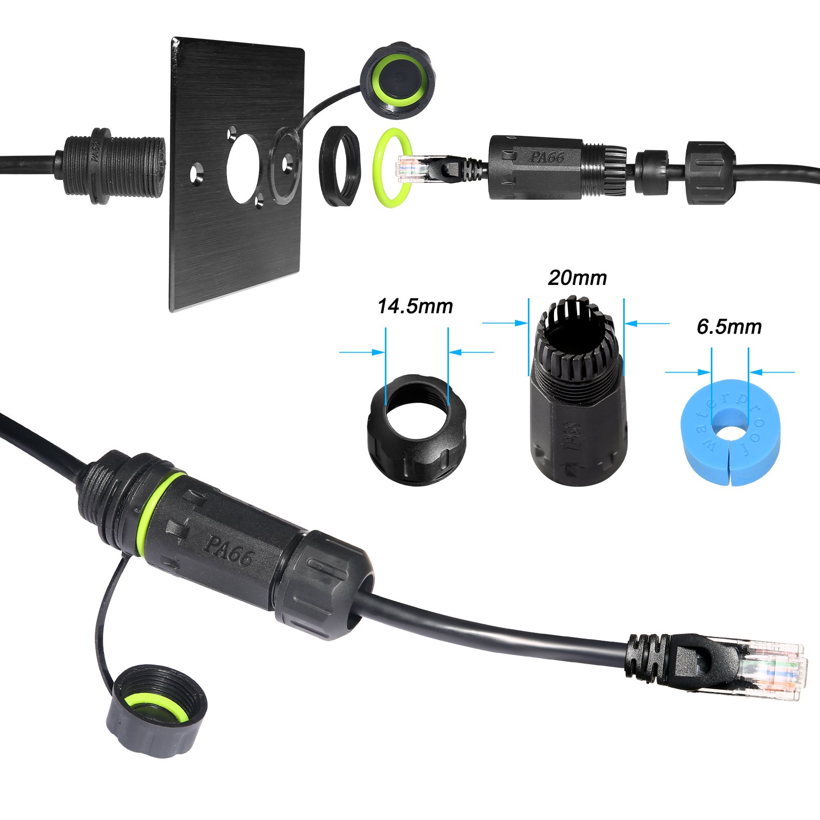 YXY Rj45 Ethernet Panel Mount Cable connector Waterproof Rj45 STP Cable Connector