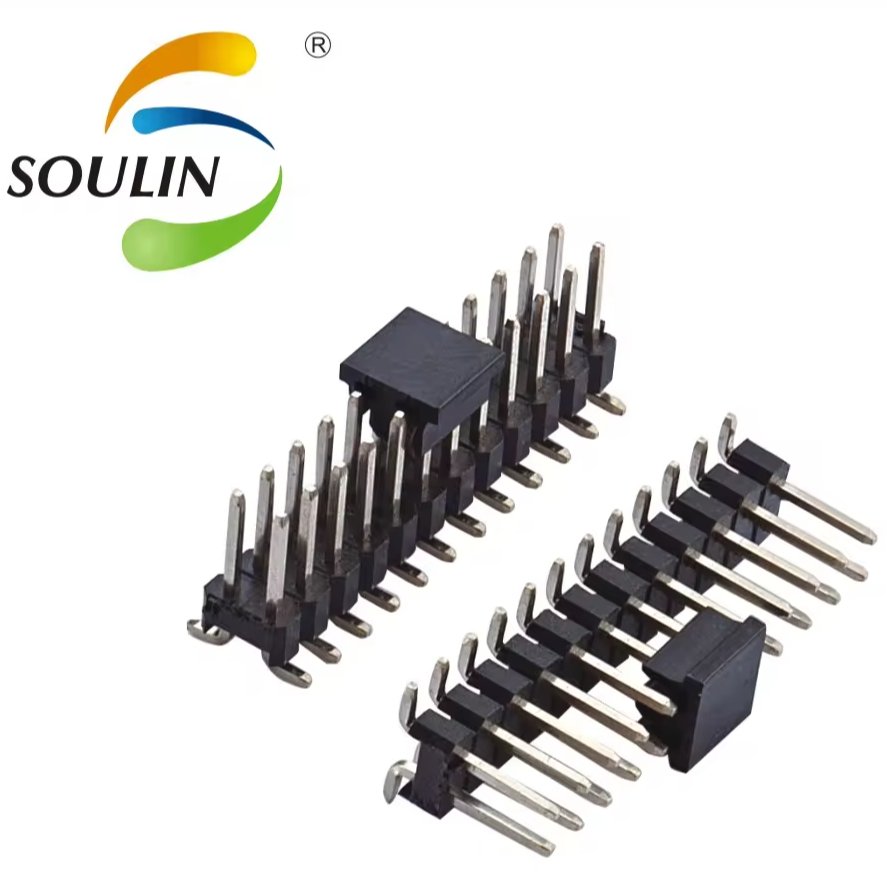Soulin Latest Custom PCB Connector 2.54mm Dual Row Dual Plastic SMT Au Plated Male Pin Header