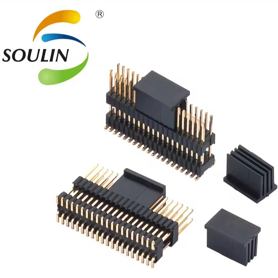 Soulin Latest Custom PCB Connector 2.54mm Dual Row Dual Plastic SMT Au Plated Male Pin Header
