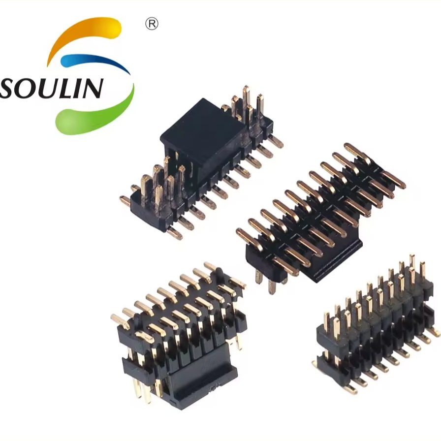 Soulin Latest Custom PCB Connector 2.54mm Dual Row Dual Plastic SMT Au Plated Male Pin Header