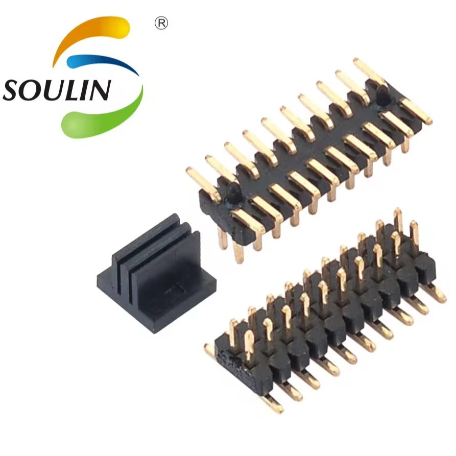 Soulin Latest Custom PCB Connector 2.54mm Dual Row Dual Plastic SMT Au Plated Male Pin Header