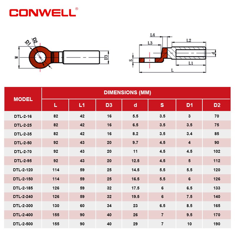 Bimetal cable lug DTL type copper and aluminum dtl terminal lug crimped connector