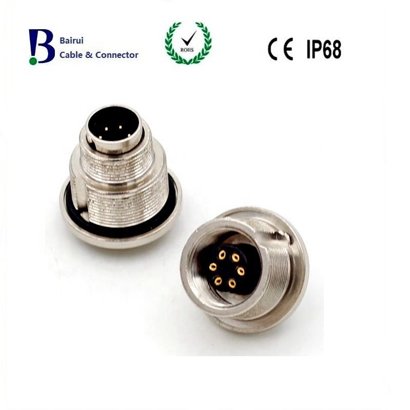 M9 712 Series Circular Sensror Connector 6Pin Female Panel Receptacle PCB Contacts Front Mounting Screw For Signals