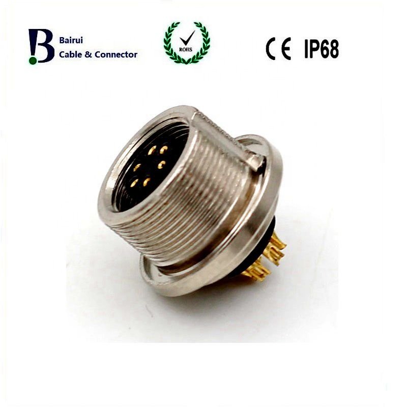 M9 712 Series Circular Sensror Connector 6Pin Female Panel Receptacle PCB Contacts Front Mounting Screw For Signals