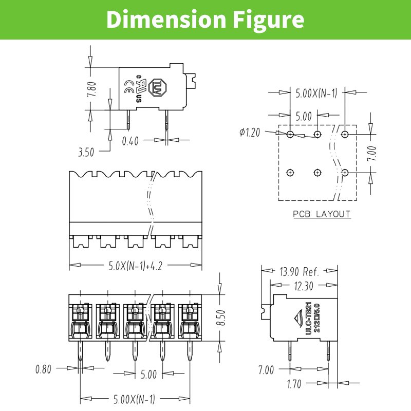 wire connectors terminal block for pcb board spring terminal blocks screwless electrical connector 5.0mm ptich
