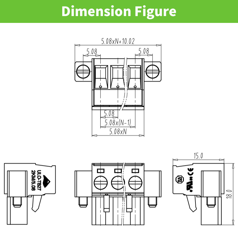 pluggable terminal block wire connectors with flange screw socket 5.08mm pitch 20A 5/6/7/8Pin