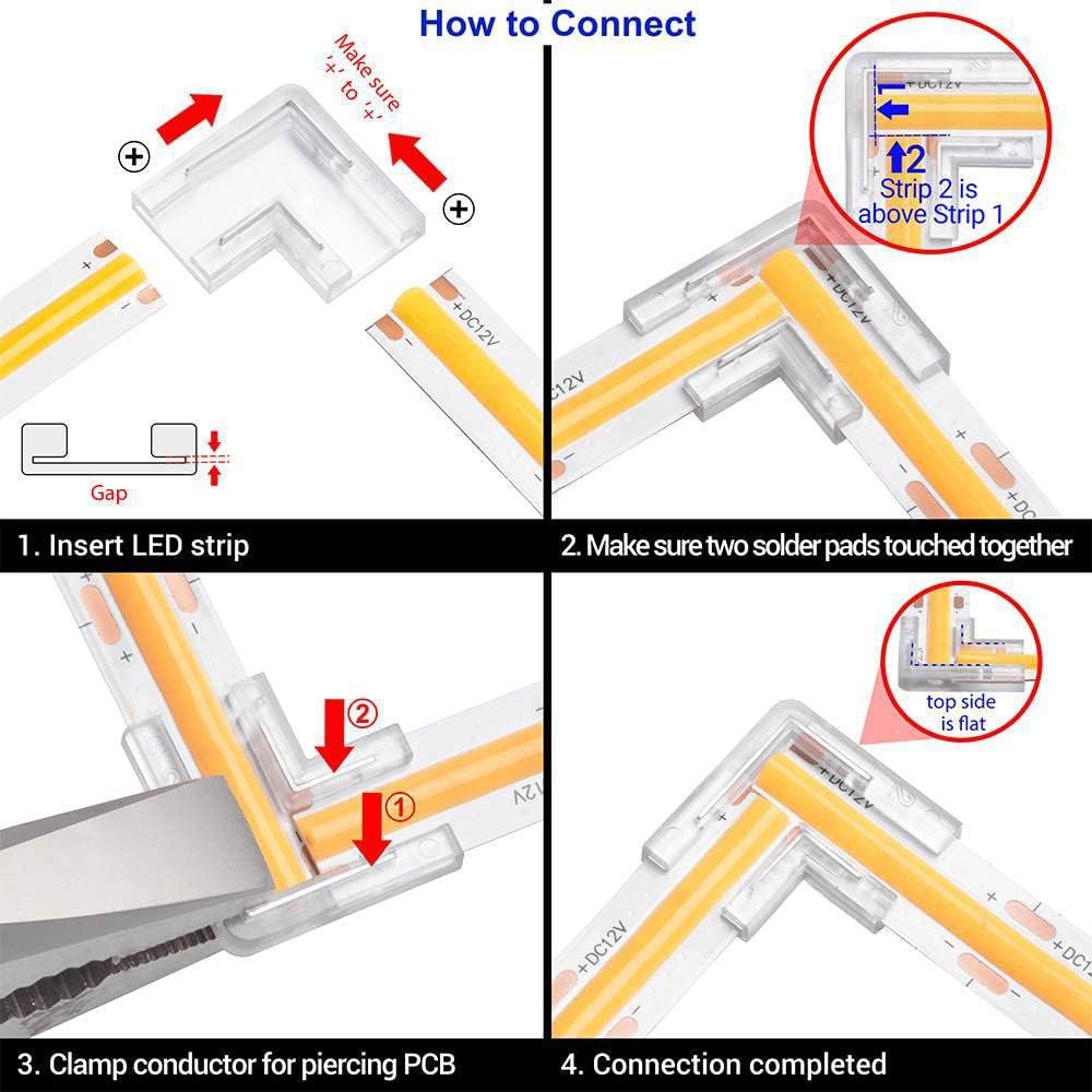 8mm 10mm solderless 2 pin 10mm led strip connector extension cob led strip connector 8mm