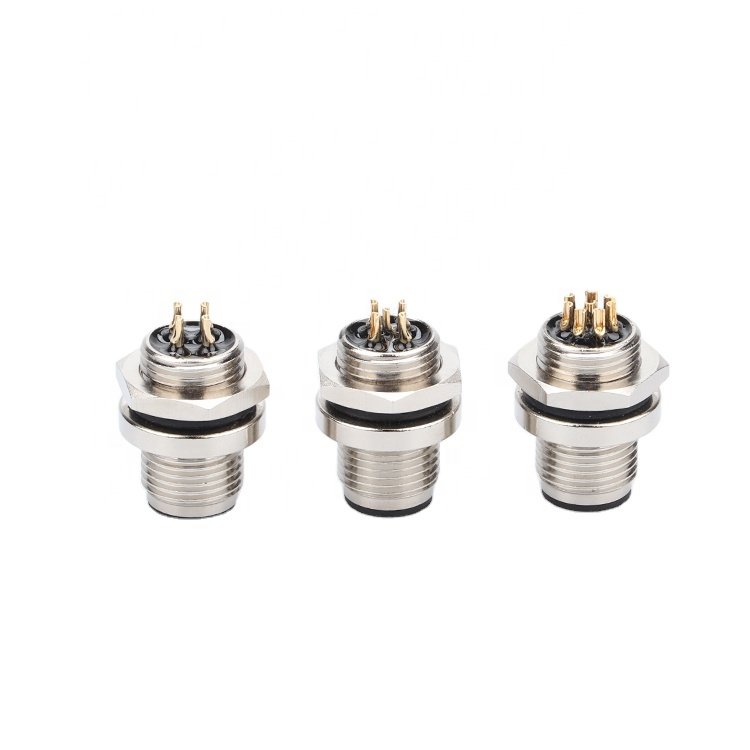 M12 Flange Socket 3/4/5/6/8 pin panel mounting connectors