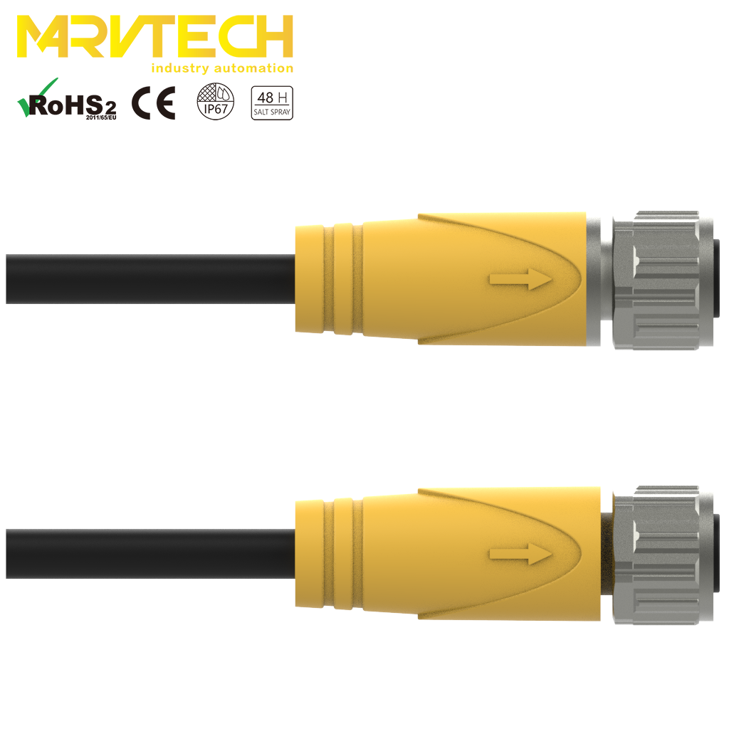 Marvtech factory direct shield T code overmould M12 electric cable connector for power supply female IP67 4Pin lvds