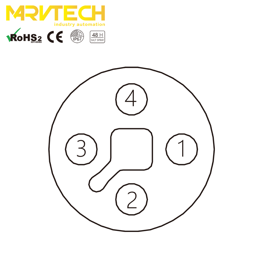 Marvtech factory direct shield T code overmould M12 electric cable connector for power supply female IP67 4Pin lvds