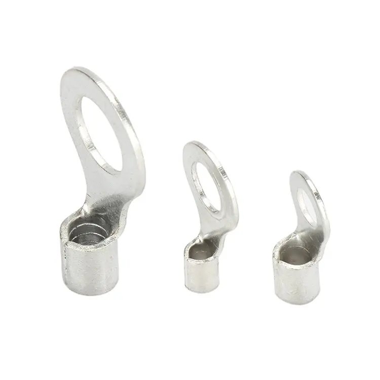 RNB Electrical O Type Circular Non-Insulated Wire Crimp Connectors Brass Copper Tinned Naked Battery Ring Spade Terminals
