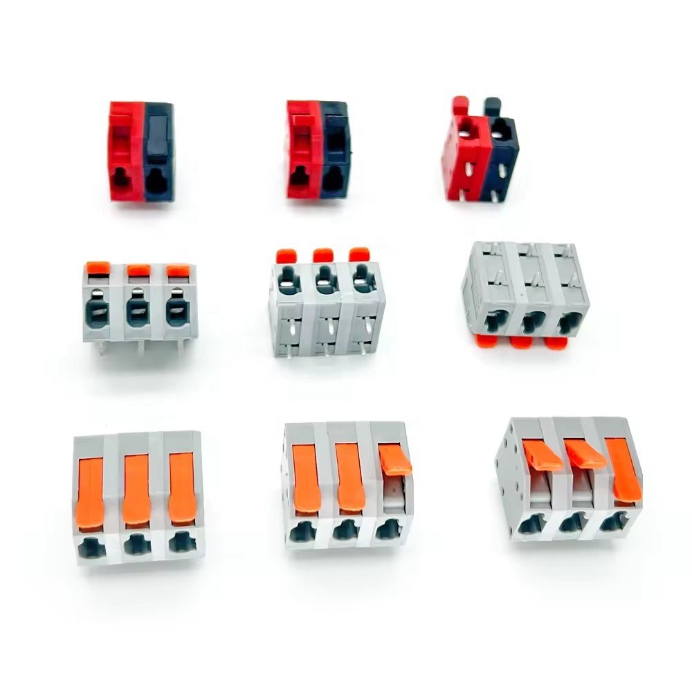 Custom colorful 2604 5.0mm pitch spring terminal blocks DG2204R-5.0 Push in wire cage PCB connector terminal for PCL power