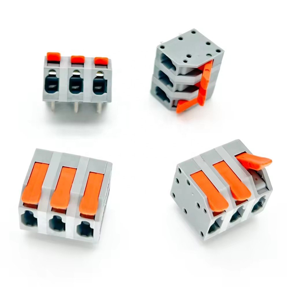 Custom colorful 2604 5.0mm pitch spring terminal blocks DG2204R-5.0 Push in wire cage PCB connector terminal for PCL power