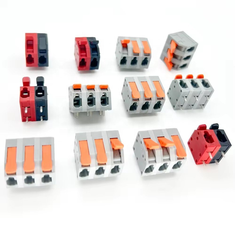 Custom colorful 2604 5.0mm pitch spring terminal blocks DG2204R-5.0 Push in wire cage PCB connector terminal for PCL power