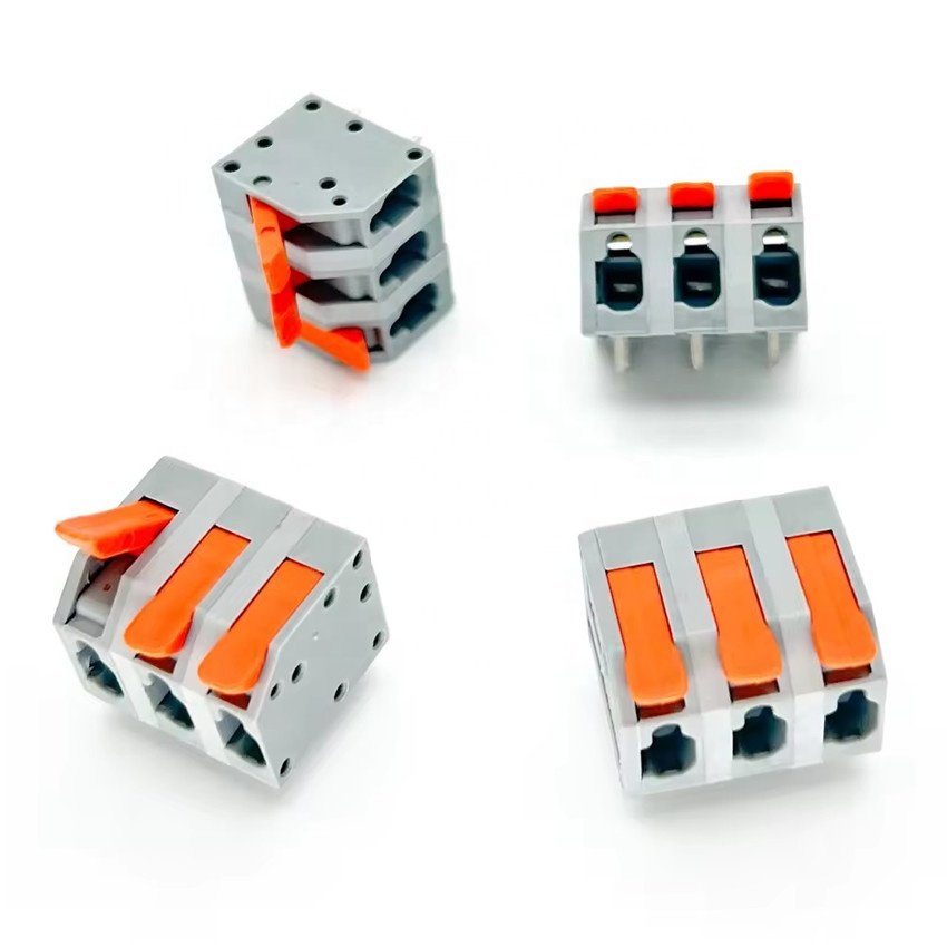 Custom colorful 2604 5.0mm pitch spring terminal blocks DG2204R-5.0 Push in wire cage PCB connector terminal for PCL power