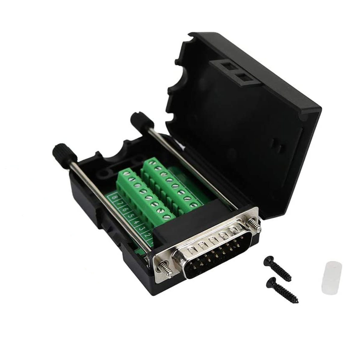 D-SUB DB15 Male 15 Pin Jack Port to Terminal Breakout Board Connector, 2 Row Plug with Case