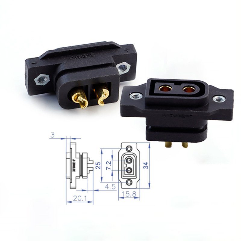 Amass XT60H-M XT60NE-F Panel Mount Plug Adapter | RC XT60 XT60NE Battery Power Connector With Free Screw