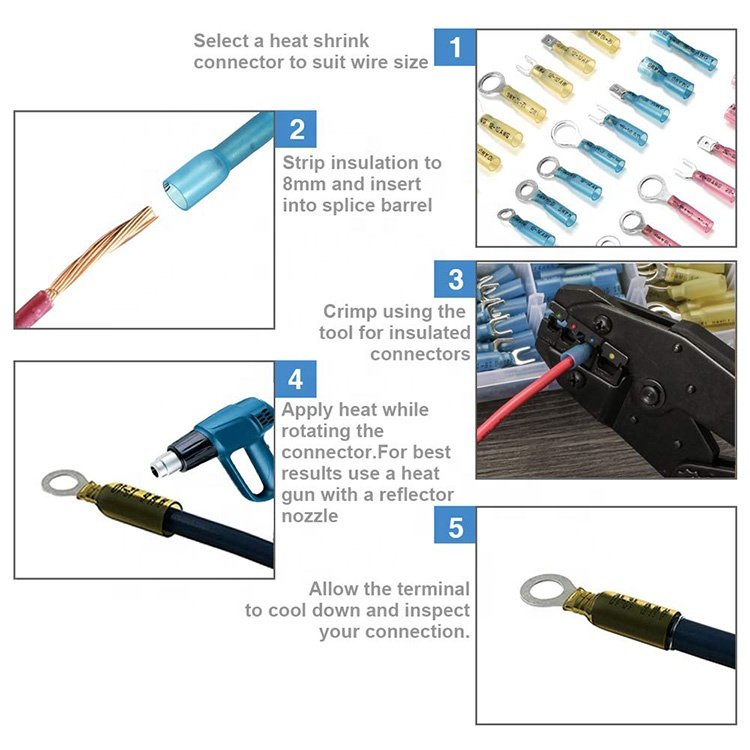 220PCS PE double splice tube butt shrinkable terminal insulated crimp heat shrink wire connector kit