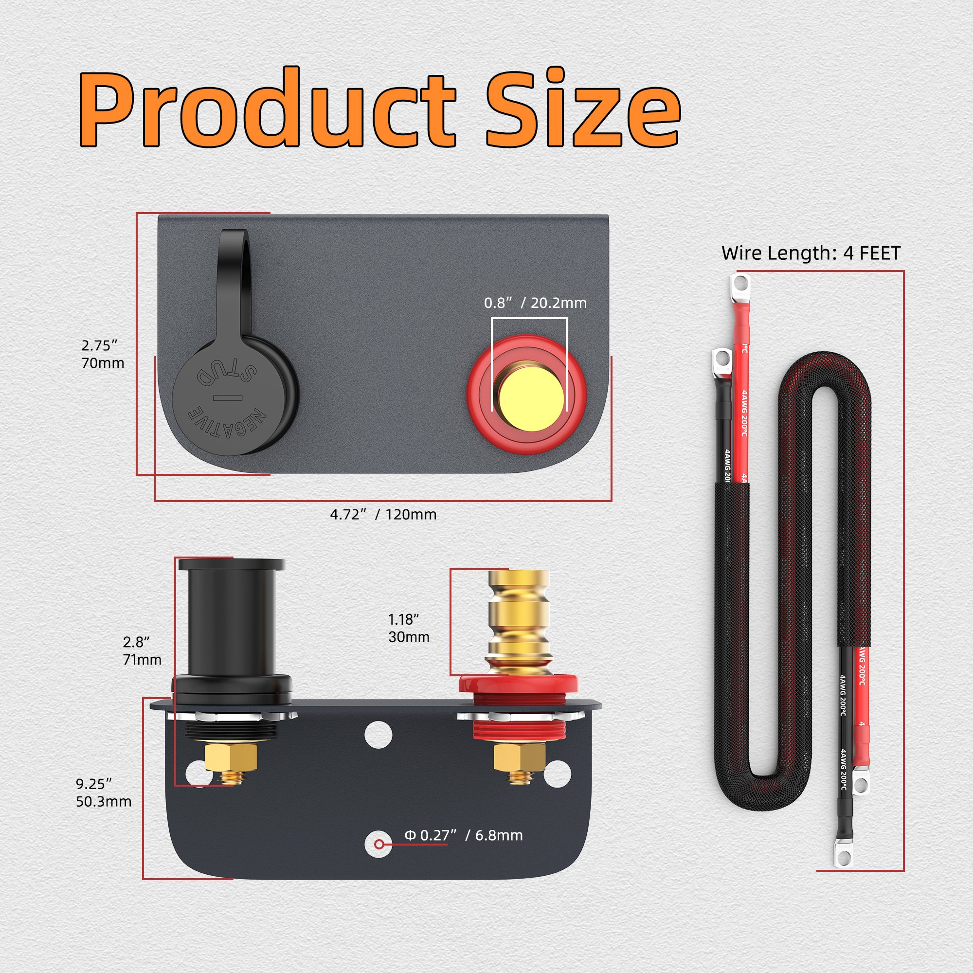 12V/24V M10 Battery Charger Post Kit Heavy Duty Auto Remote Battery Terminal Connector Stud with Mounting Bracket and Junmper