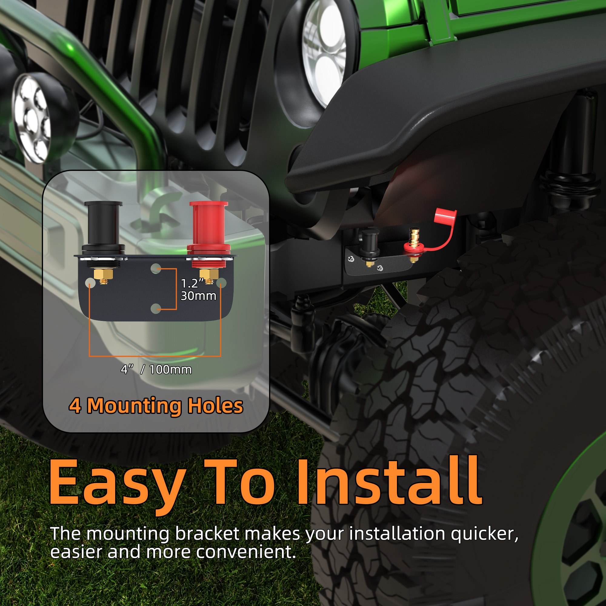 12V/24V M10 Battery Charger Post Kit Heavy Duty Auto Remote Battery Terminal Connector Stud with Mounting Bracket and Junmper