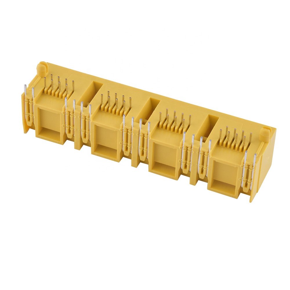Rj45 Connector 1*4 Port All Plastic Yellow With Leds