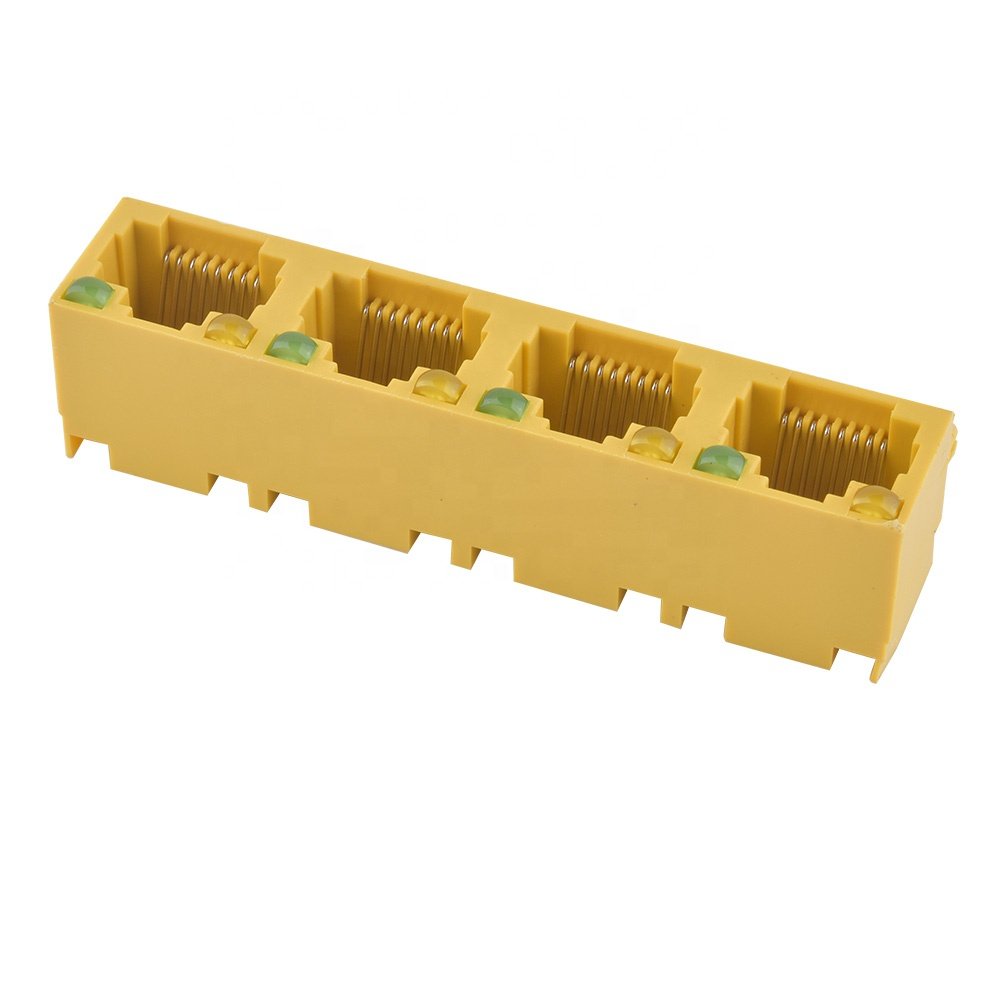 Rj45 Connector 1*4 Port All Plastic Yellow With Leds