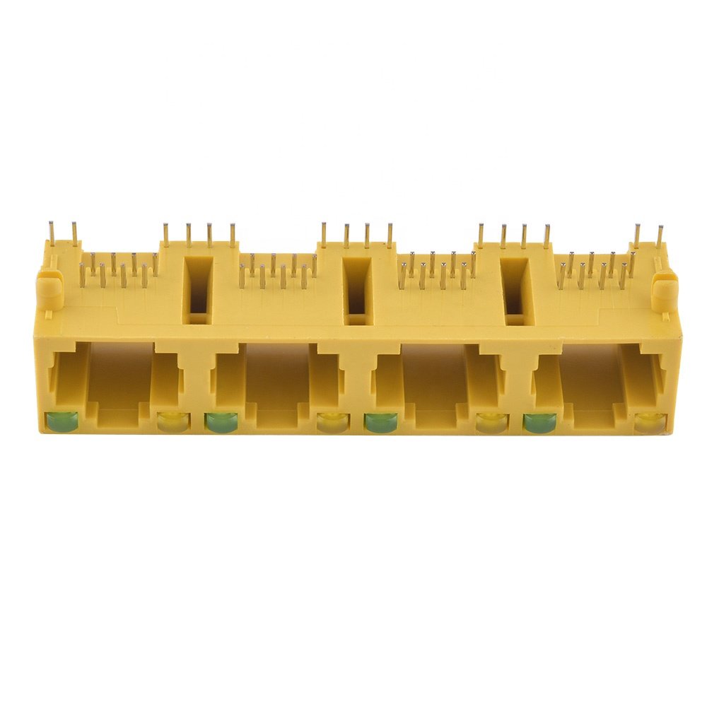 Rj45 Connector 1*4 Port All Plastic Yellow With Leds